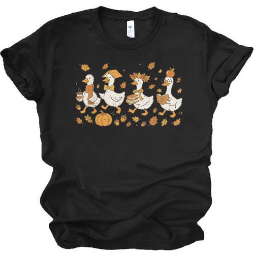 Fall Goose Reading Book Teacher Autumn Pumpkin Cozy Season Unisex Jersey T-Shirt - Bookorys DE