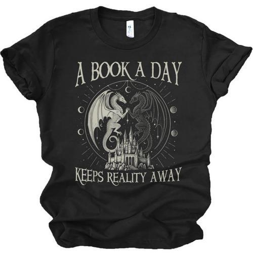 Fantasy Book Club Dragon Reader Book A Day Keep Reality Away Unisex Jersey T-Shirt - Bookorys DE