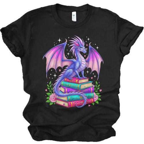 Fantasy Dragon Reading Books Bookworm Unisex Jersey T-Shirt - Bookorys UK