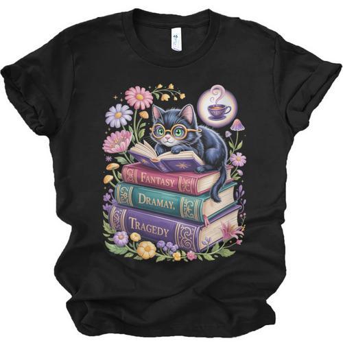 Fantasy Drama Tragedy Cute Cat Book Lover Readers Librarians Unisex Jersey T-Shirt - Bookorys CA