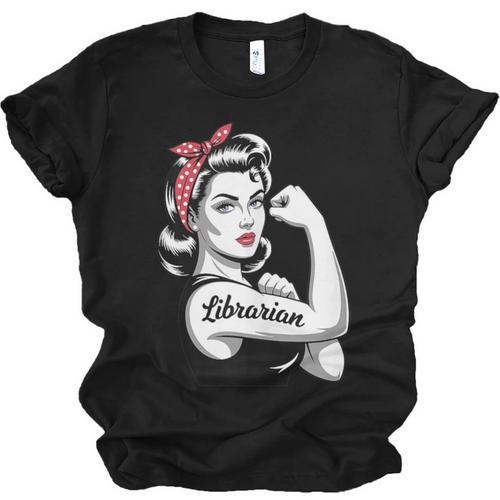 Female Librarian Rosie Riveter Book Guardian Woman Unisex Jersey T-Shirt - Bookorys
