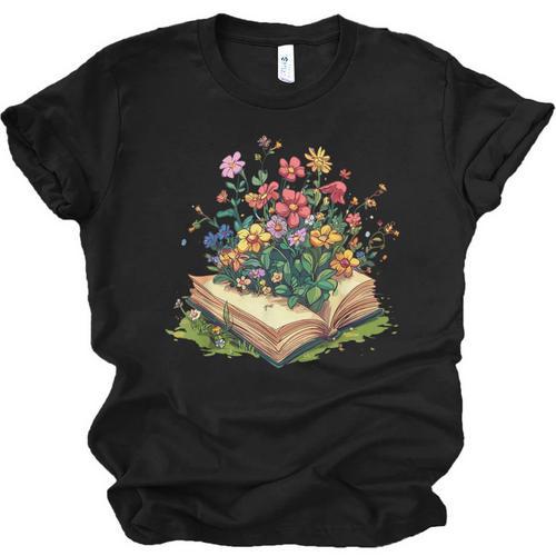 Floral Book Bloom Wildflowers Literature Nature Fantasy Unisex Jersey T-Shirt - Bookorys