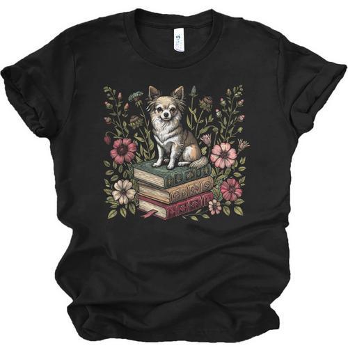 Floral Cottagecore Chihuahua Pet Dog Flower Book Reader Unisex Jersey T-Shirt - Bookorys UK