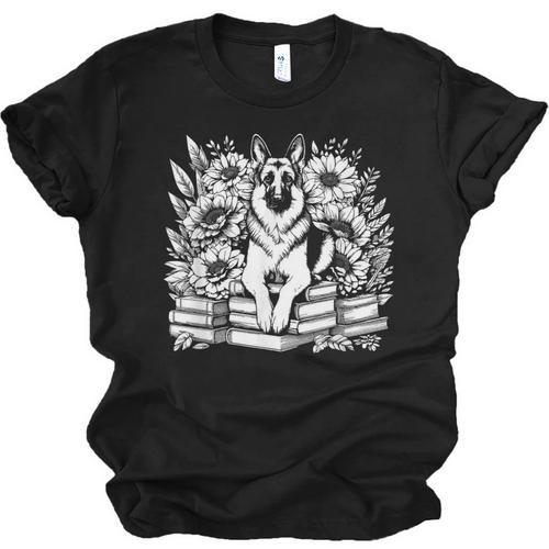 Floral Cottagecore German Shepherd Flower Book Reader Unisex Jersey T-Shirt - Bookorys DE