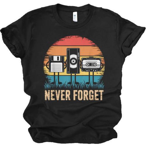 Never Forget Retro 80s 90s Floppy VHS Cassette Nostalgia Unisex Jersey T-Shirt - Figerry