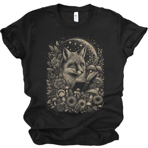 Fox Floral Cute Book Lover Cottagecore Fairycore Aesthetic Unisex Jersey T-Shirt - Bookorys CA