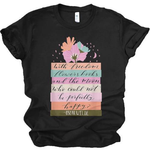 With Freedom Flowers Books And The Moon Unisex Jersey T-Shirt - Bookorys CA