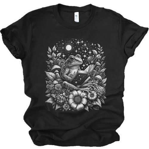 Frog Floral Cute Book Lover Cottagecore Fairycore Aesthetic Unisex Jersey T-Shirt - Bookorys CA
