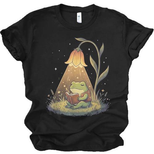 Frog Reading Book Shirt Cottagecore Frog Books Women Girls Unisex Jersey T-Shirt - Bookorys CA