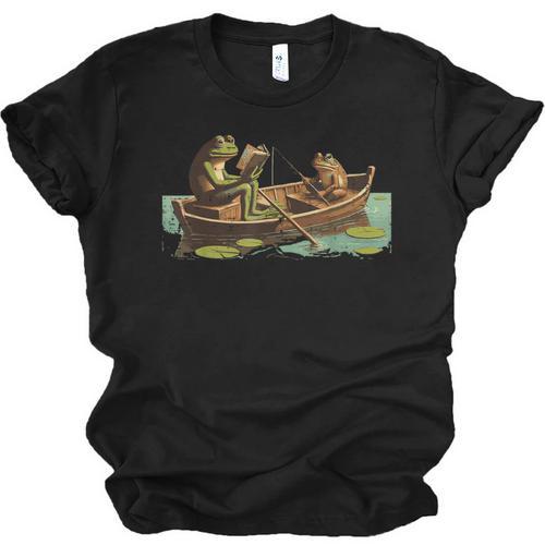 Frogs Book Boat Fishing Cottagecore Frogcore Men Women Kids Unisex Jersey T-Shirt - Bookorys AU