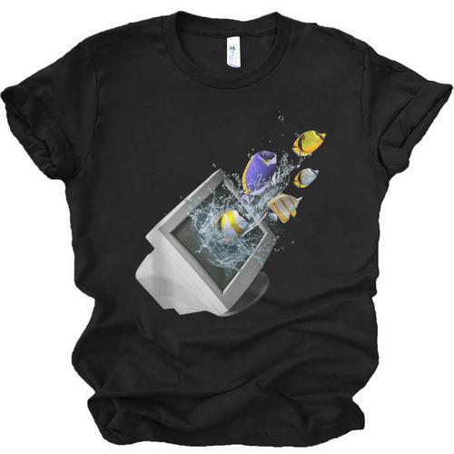 Frutiger Aero Aesthetic Tech Computer Aquarium Fishes Unisex Jersey T-Shirt - Figerry