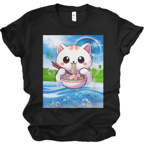 Frutiger Aero Aesthetic Tech Kawaii Ramen Cat Fishes Unisex Jersey T-Shirt - Figerry