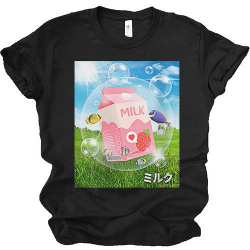 Frutiger Aero Aesthetic Tech Kawaii Strawberry Milk Fishes Unisex Jersey T-Shirt - Figerry
