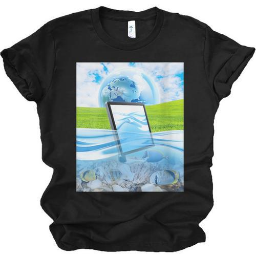 Frutiger Aero Aesthetic Tech Water Fishes Monitor Screen Unisex Jersey T-Shirt - Figerry