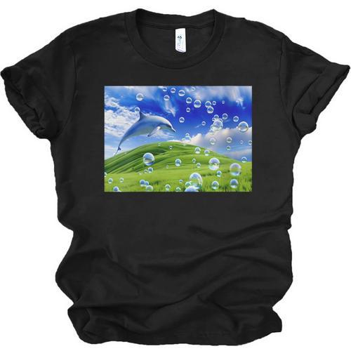 Frutiger Aero Dolphin Meadow Aesthetic Y2k 2000s Ironic Unisex Jersey T-Shirt - Figerry