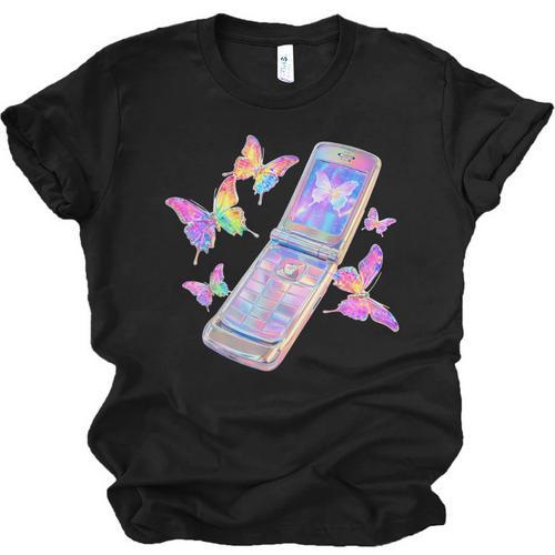 Frutiger Aero Y2K Chrome Phone Butterfly Unisex Jersey T-Shirt - Figerry