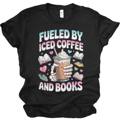 Fueled By Iced Coffee And Books Book Lover Retro Unisex Jersey T-Shirt - Bookorys CA
