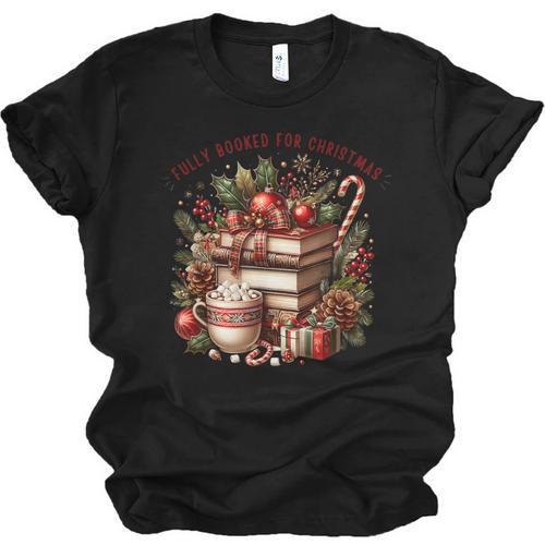 Fully Booked For Christmas Cozy Holiday Books Winter Reading Unisex Jersey T-Shirt - Bookorys