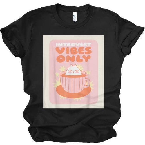 Fun Cool Cute Introvert Cat Character Quote Tea Cup For Men Women Unisex Jersey T-Shirt - Raresse