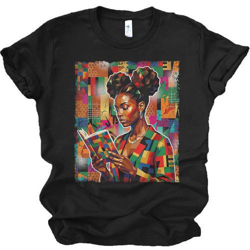 Geometric History Educated Women Reading Book Melanin Unisex Jersey T-Shirt - Bookorys CA