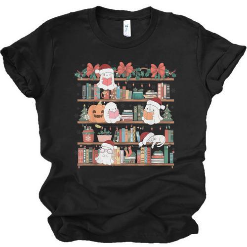 Ghost Christmas Reading Book Lover Library Christmas Teacher Unisex Jersey T-Shirt - Bookorys