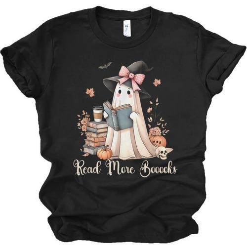 Ghost Reading Book Coquette Bow Halloween Girl Kid Teacher Unisex Jersey T-Shirt - Bookorys DE