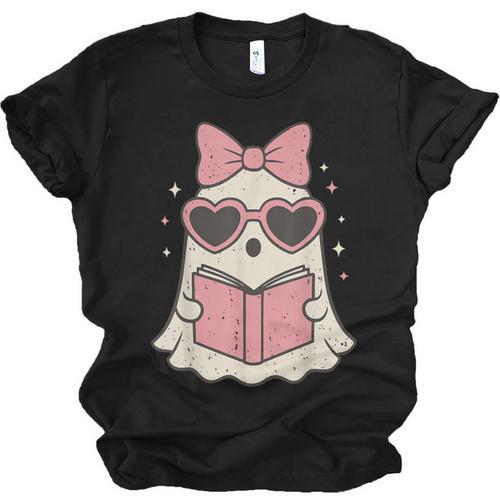 Ghost Reading Book Halloween Cat Lover Unisex Jersey T-Shirt - Bookorys AU