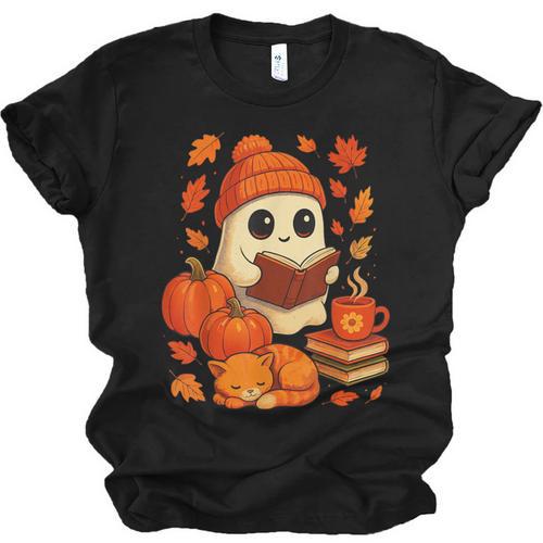 Ghost Reading Book Lovers Autumn Fall Halloween Unisex Jersey T-Shirt - Bookorys DE