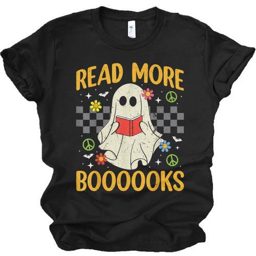 Ghost Reading Books Teacher Student Halloween Read More Book Unisex Jersey T-Shirt - Bookorys