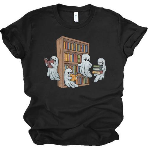 Ghosts Reading Books Teacher Halloween Librarian Book Lover Unisex Jersey T-Shirt - Bookorys