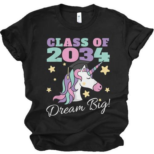 Girls Class Of 2034 Magical Unicorn Graduation Cap Unisex Jersey T-Shirt - Best Gift Smart