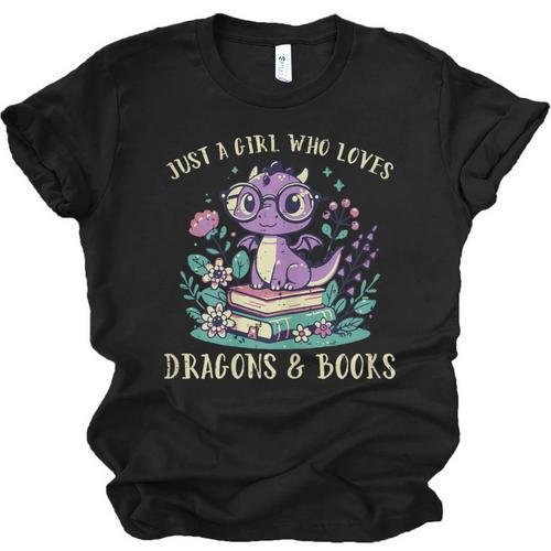 Girls Loves Dragon Books Fantasy Girls Kids Toddler Women Unisex Jersey T-Shirt - Bookorys