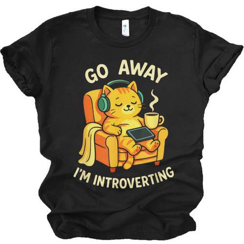 Go Away I'm Introverting Cat Coffee Headphones Unisex Jersey T-Shirt - Raresse