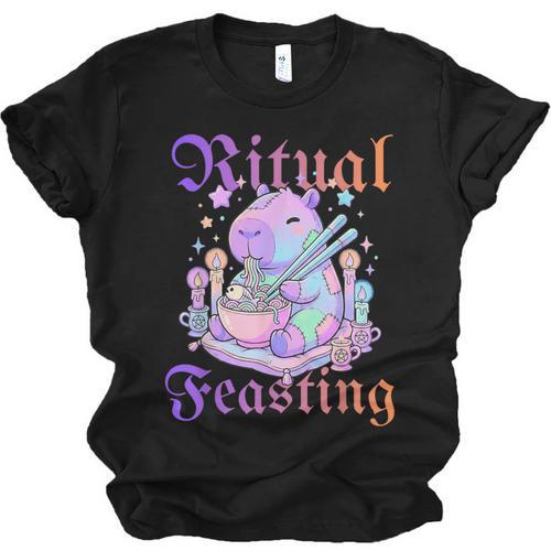 Goth Capybara Ramen Ritual Feasting Soft Introvert Art Unisex Jersey T-Shirt - Raresse