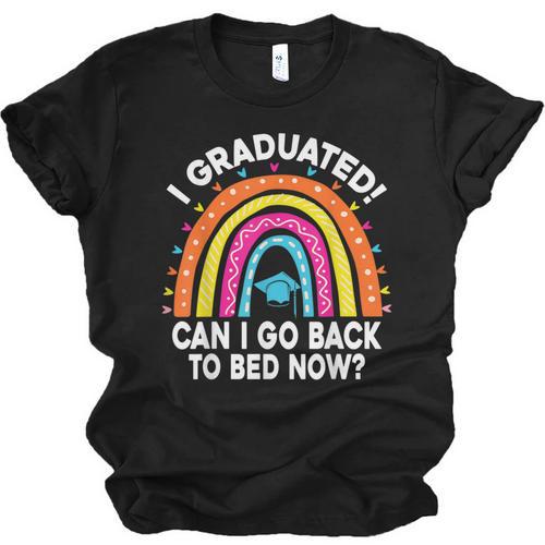 I Graduated Can I Go Back To Bed Now Graduation Hat Rainbow Unisex Jersey T-Shirt - Best Gift Smart