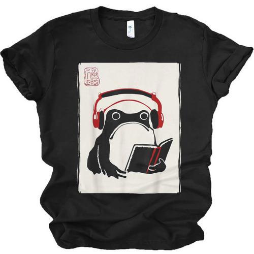 Grumpy Frog Books Music Kawaii Ink Japanese Unisex Jersey T-Shirt - Bookorys DE