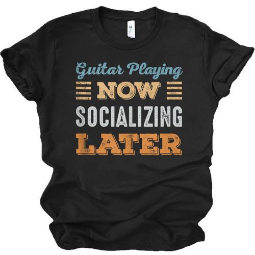 Guitar Playing Now Minimal Socializing Introvert Vintage Unisex Jersey T-Shirt - Raresse