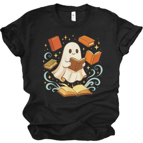 Halloween Cute Ghost Shirt Reading Books Ghost Unisex Jersey T-Shirt - Bookorys