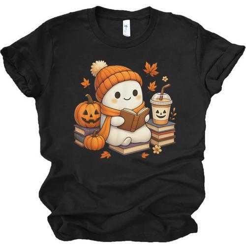 Halloween Ghost Reading Book Lovers Coffee Girl Women Unisex Jersey T-Shirt - Bookorys DE