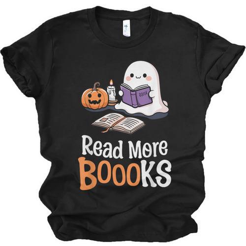 Halloween Teacher Women Cute Reading Ghost Read More Books Unisex Jersey T-Shirt - Bookorys