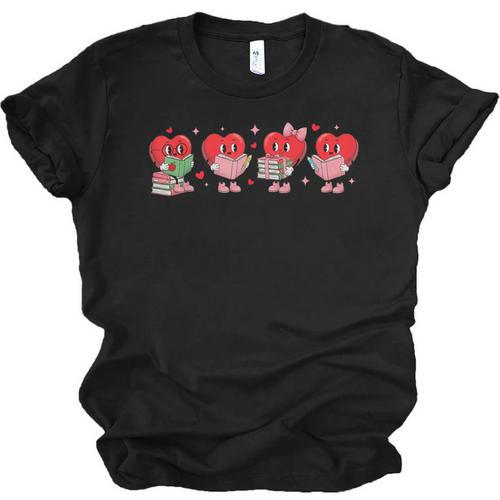 Heart Reading Books Valentine Teacher Library Book Lover Unisex Jersey T-Shirt - Bookorys DE