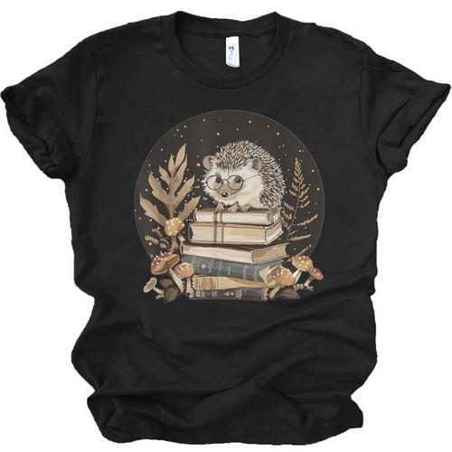 Hedgehog With Books Reading Cottagecore Aesthetics Unisex Jersey T-Shirt - Bookorys UK