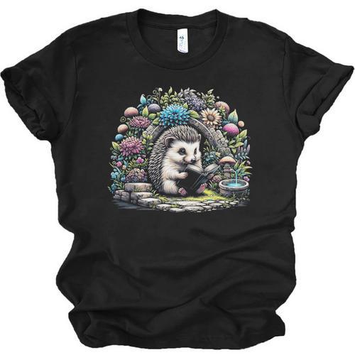 Hedgehog Reading Book Lake Scenery Reading Unisex Jersey T-Shirt - Bookorys