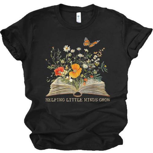 Helping Little Minds Grow Floral Book Education SPED Teacher Unisex Jersey T-Shirt - Bookorys UK