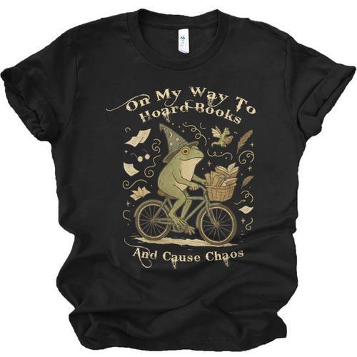 On My Way To Hoard Books And Cause Chaos Tom Foolery Frog Unisex Jersey T-Shirt - Bookorys UK
