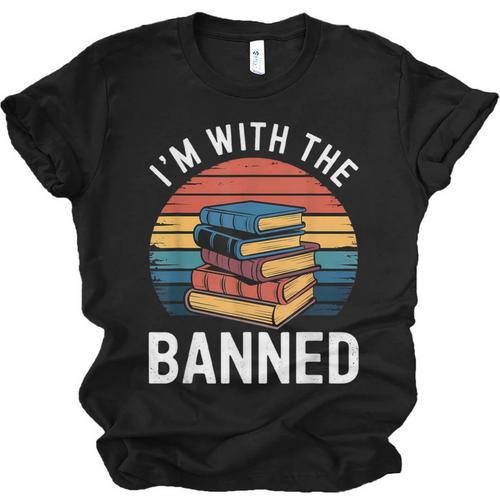 I'm With The Banned Stack Of Books Vintage Sunset Retro Unisex Jersey T-Shirt - Bookorys
