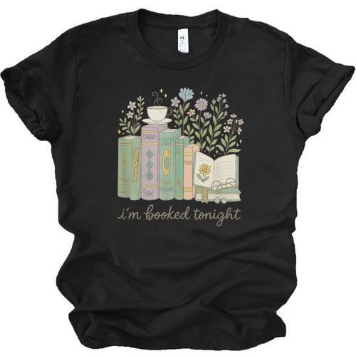 I'm Booked Tonight Cozy Floral Book Lover Graphic Unisex Jersey T-Shirt - Bookorys DE
