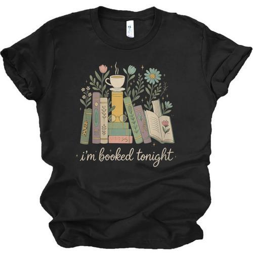I'm Booked Tonight Floral Books Cozy Reading Graphic Unisex Jersey T-Shirt - Bookorys