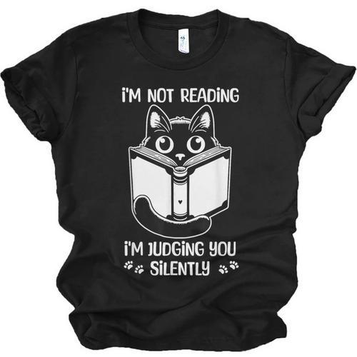 I’m Not Reading I’m Judging You Silently Fun Cat Book Lover Unisex Jersey T-Shirt - Bookorys AU