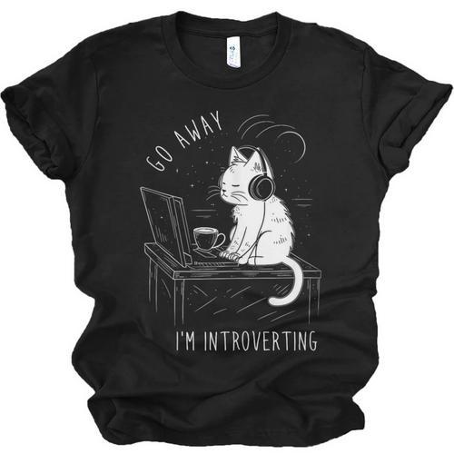 Introvert Cat With Coffee On Computer Antisocial Emo Goth Unisex Jersey T-Shirt - Raresse